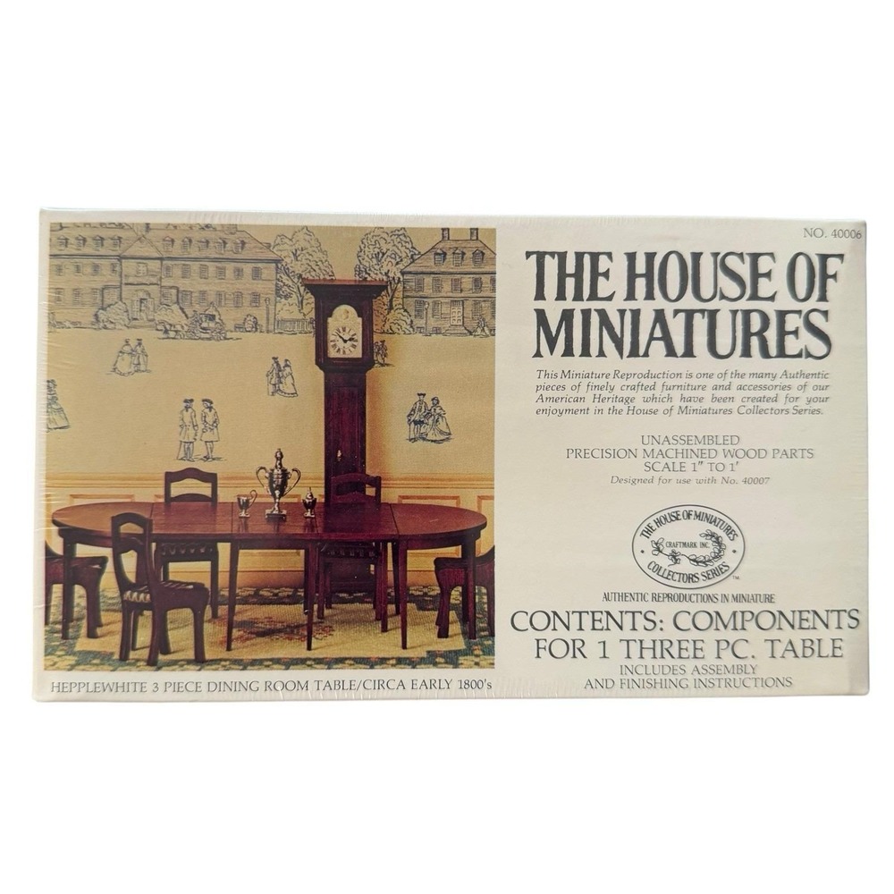 VTG The House Of Miniatures Kit Hepplewhite 3 Piece Dining Room Table No. 40006